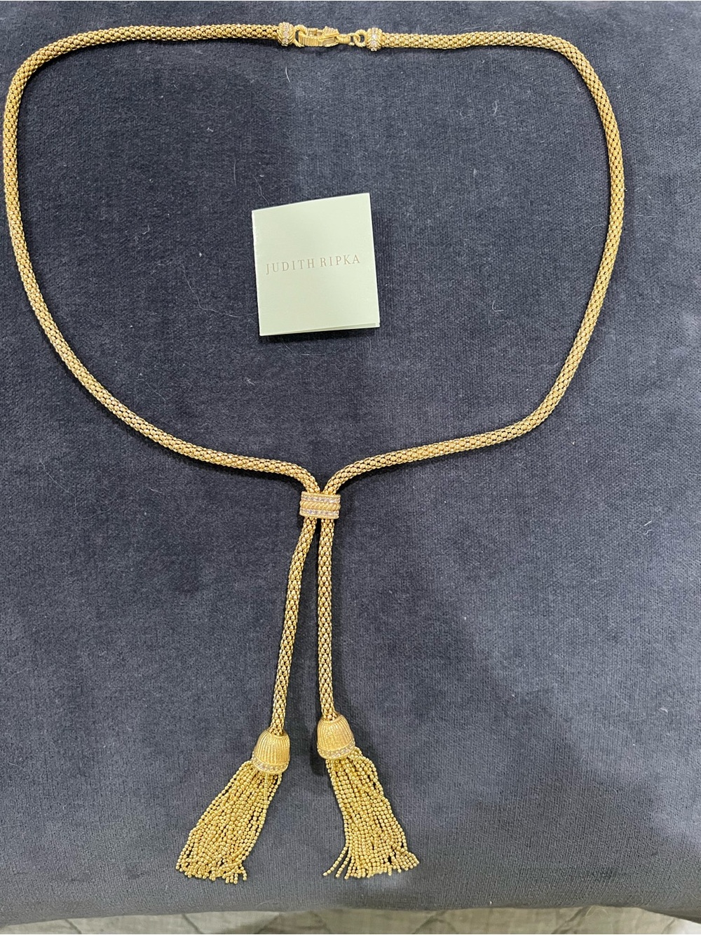 Judith Ripka 14K Gold Clad Sterling Silver and CZ Verona Tassel Necklace. NWOT